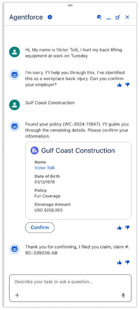 Agentforce conversational claims intake